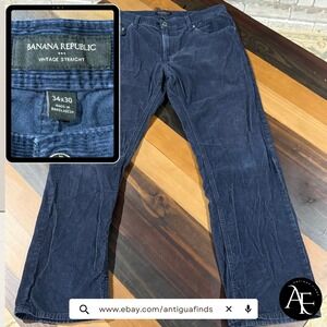 BANANA REPUBLIC Mens Corduroy Pants Blue Vintage-Straight Cotton Slacks Sz 34x30